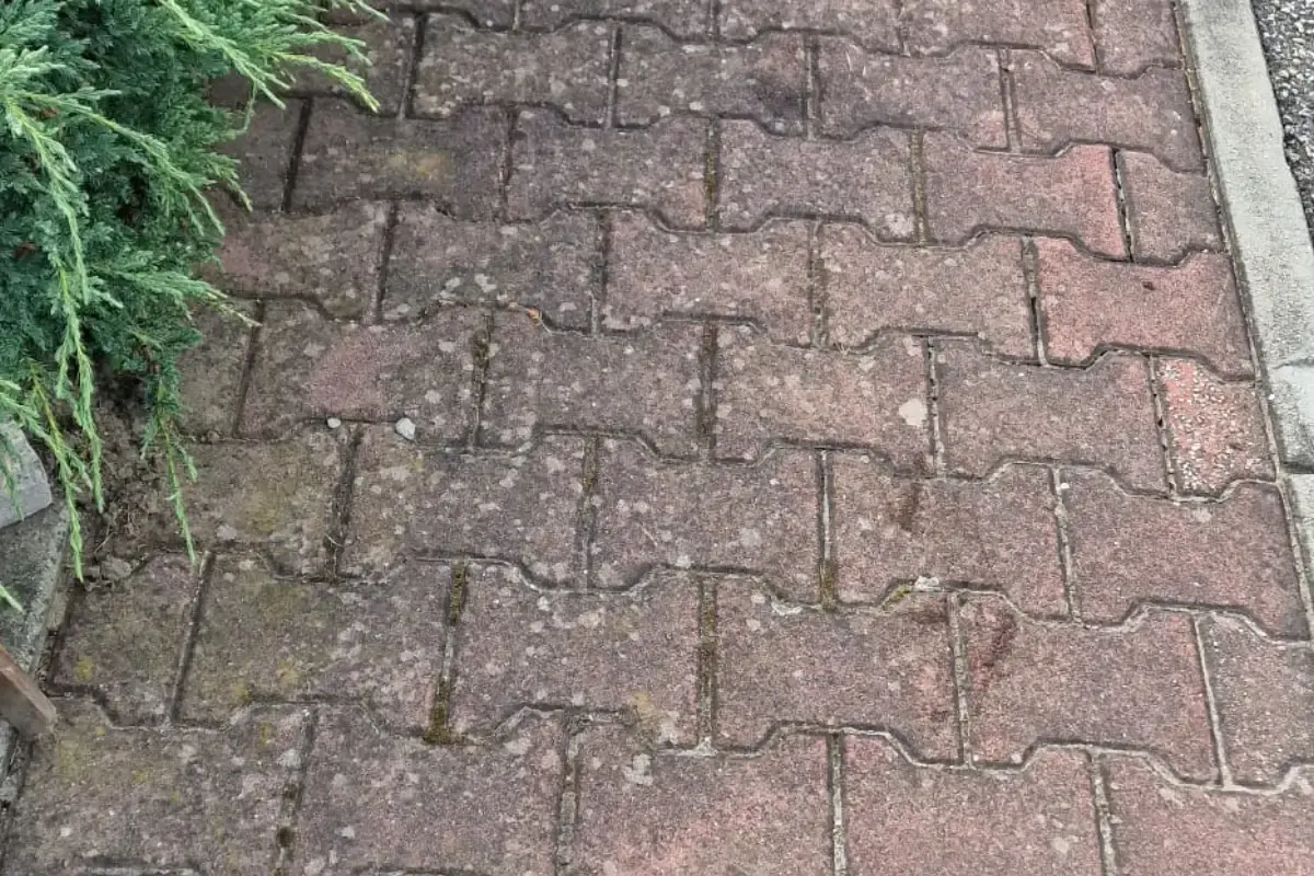 Zaszarzały chodnik przed myciem